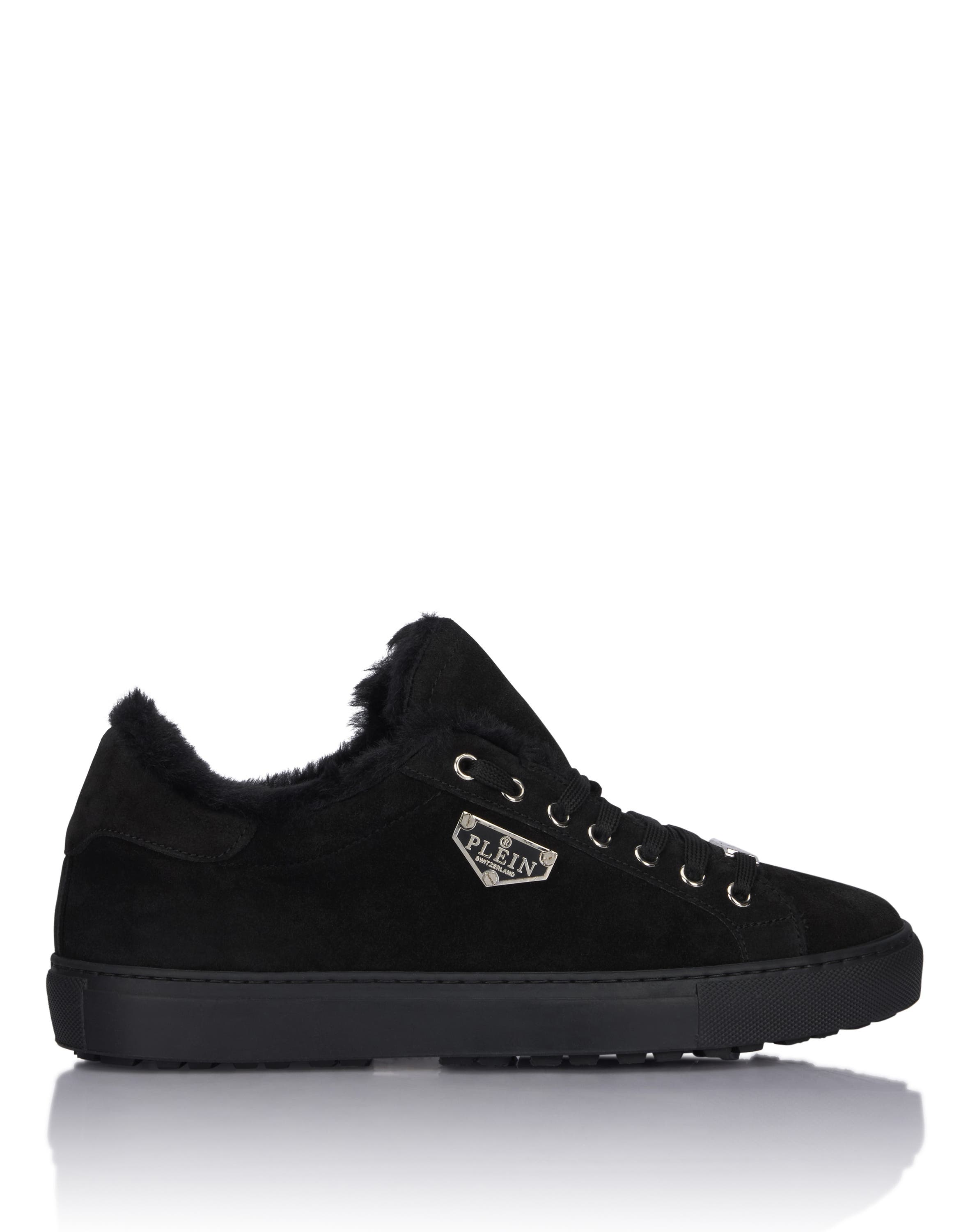 Suede And Sheepskin Low Top Sneakers Men, Alternate, color, black