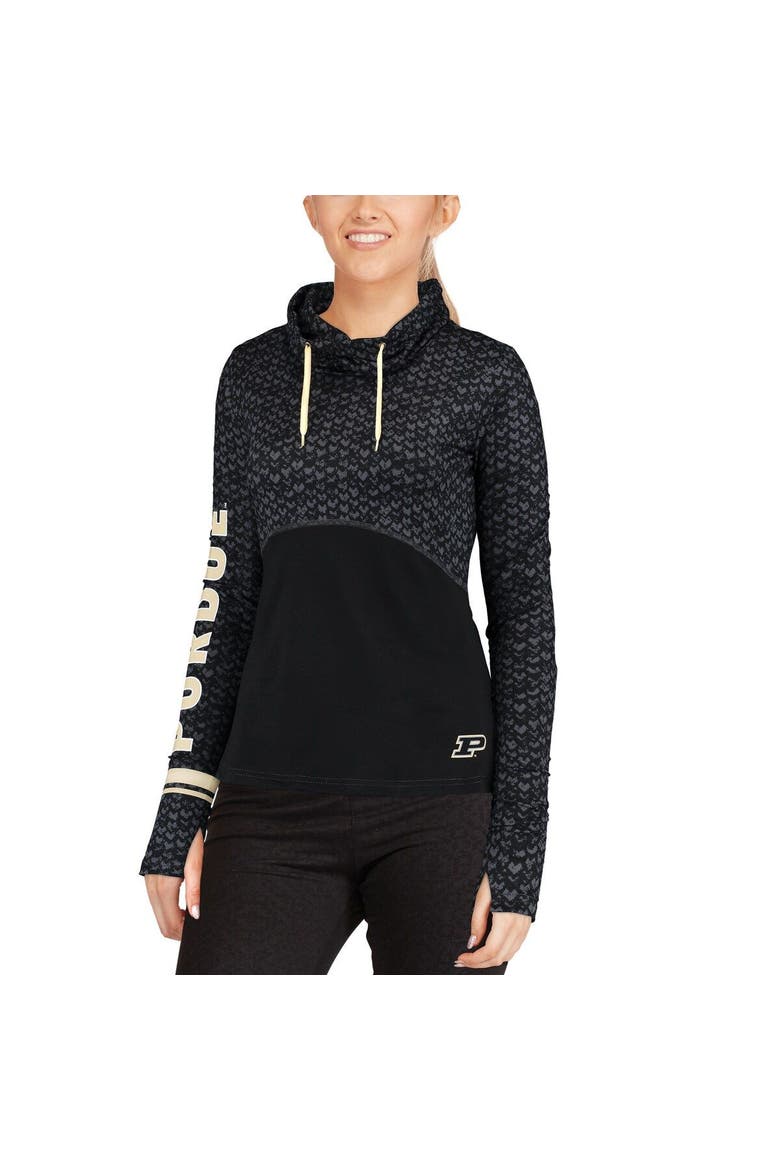Women's Colosseum Black Purdue Boilermakers Scaled Cowl Neck Pullover Hoodie, Alternate, color, Black