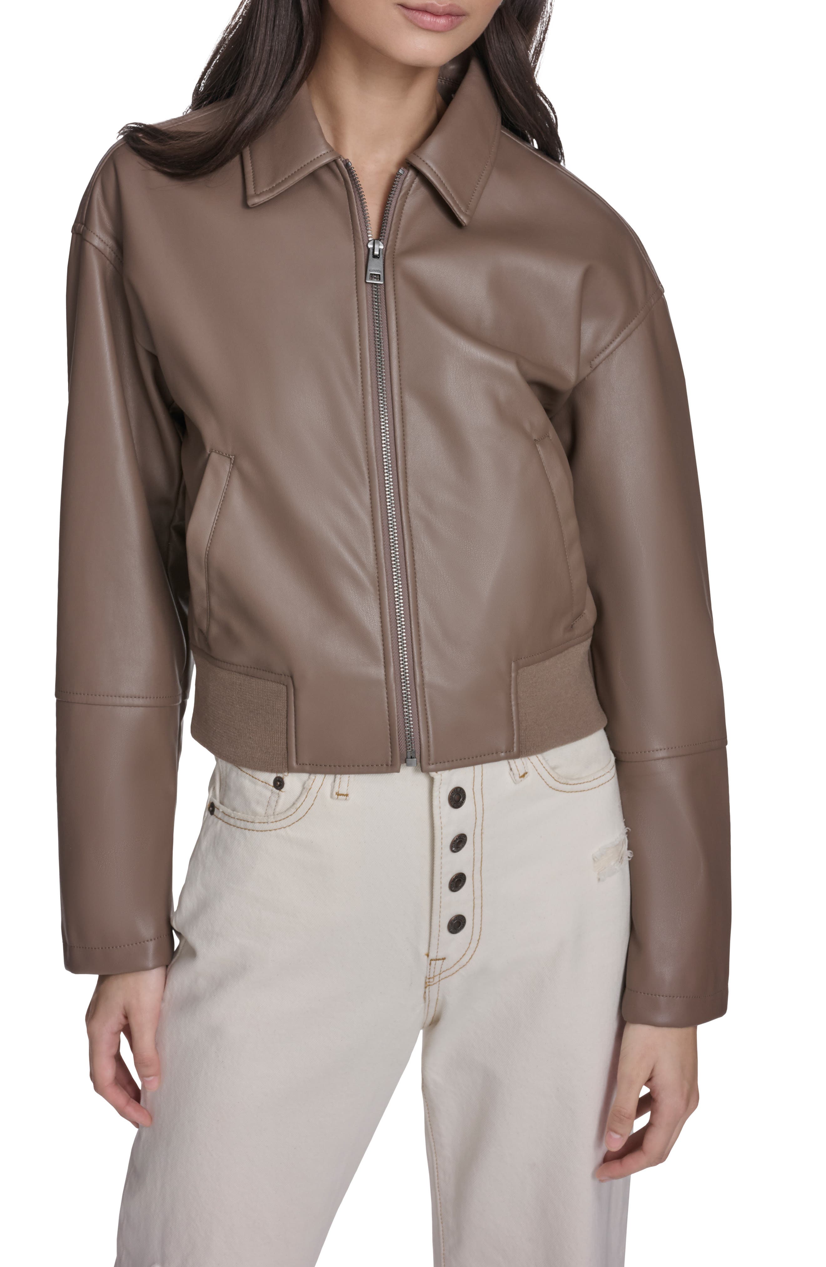 Faux Leather Bomber Jacket - image 3