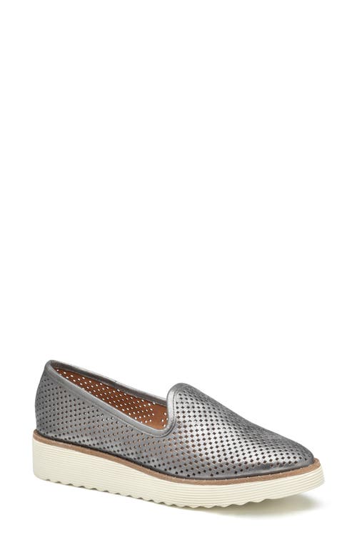 Johnston & Murphy Mitzi Perforated Venetian Loafer In Pewter Italian Metallic