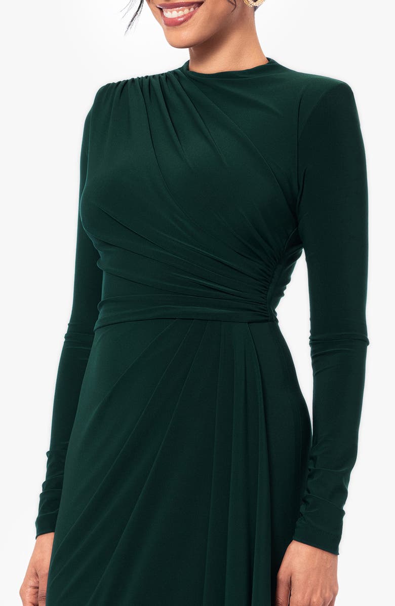 Betsy & Adam Side Ruffle Long Sleeve Gown, Alternate, color, Forest