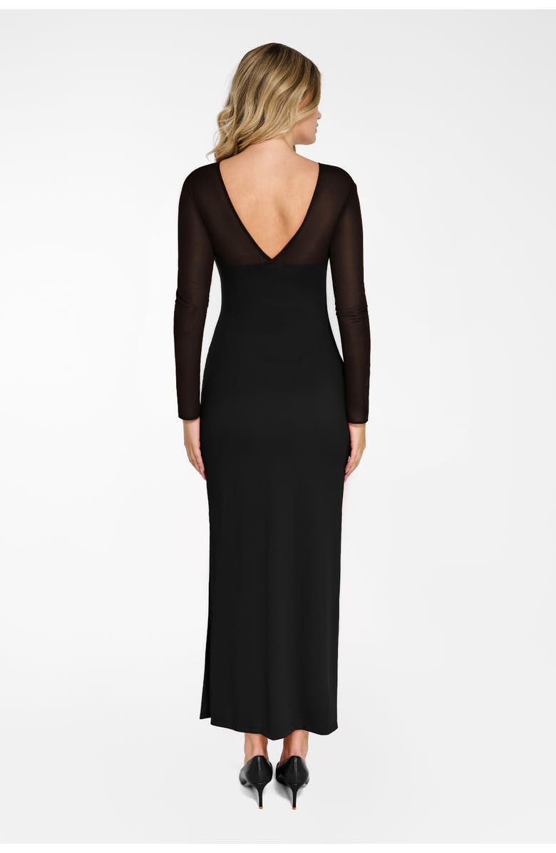 Popilush Shapewear Mesh Long Sleeve V-Back Slimming Maxi Dress, Alternate, color, 