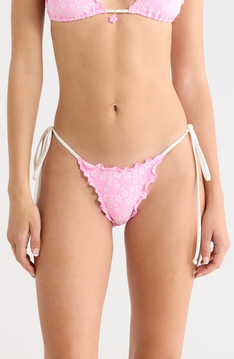Kulani Kinis Lettuce Edge Side Tie Bikini Bottoms, Main, color, Sugar Sprinkle