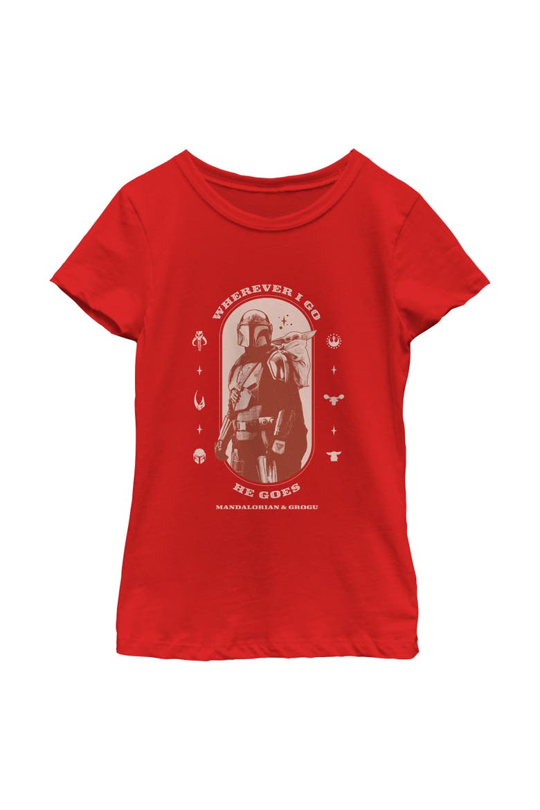 Girls' Wherever I Go He Goes Logo T-Shirt, Main, color, Red