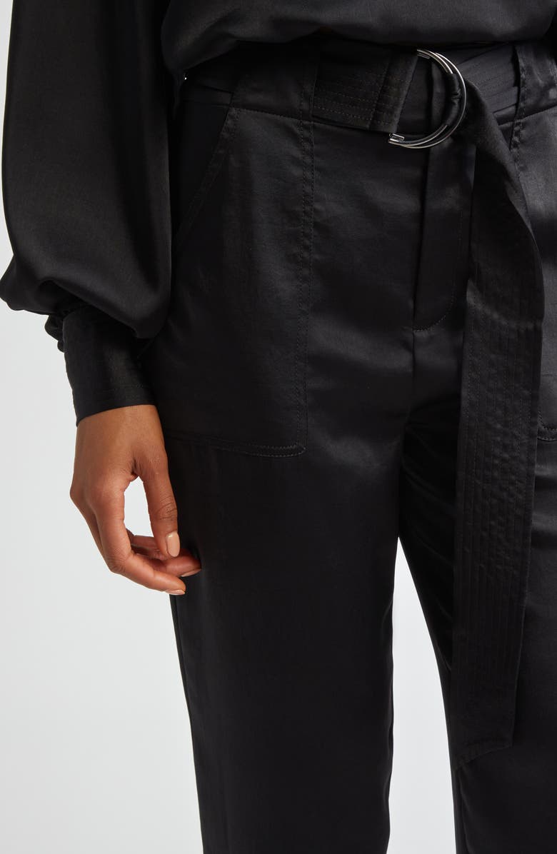 Ramy Brook Hayden Belted Satin Pants, Alternate, color, Black