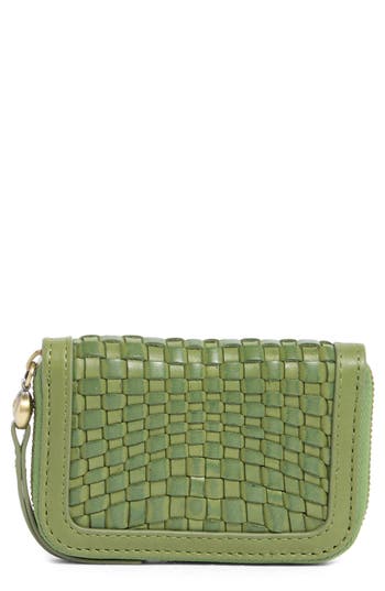 Hobo Small Nila Woven Leather Zip Around Wallet In Sweet Basil