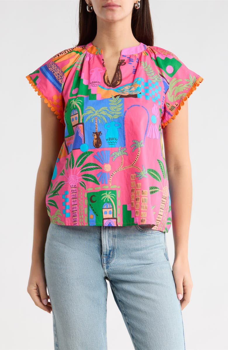 SUGARLIPS Lanus City Ayla Split Neck Top, Main, color, Fuchsia-Multi