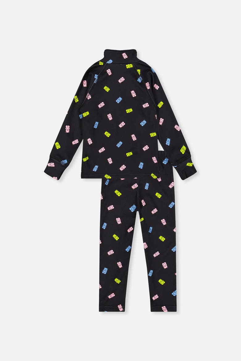 Two Piece Gummy Bears Brushed Half-Zip Top & Pants Thermal Underwear, Alternate, color, Black Printed Gummy Bears