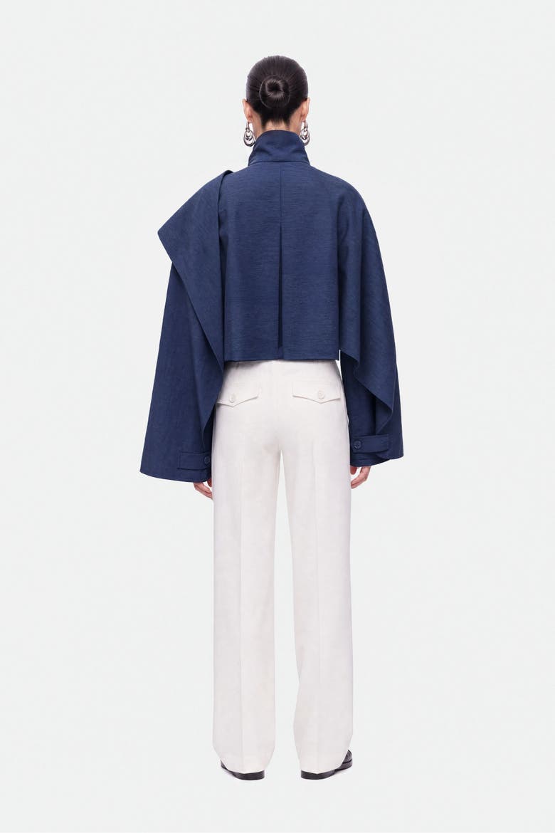 Shawl Detail Stand Collar Trench Coat, Alternate, color, Navy
