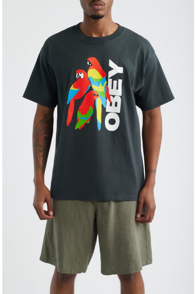 Parrots Graphic T-Shirt, Main, color, VINTAGE BLACK