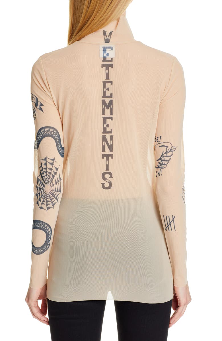 VETEMENTS Tattoo Graphic Mesh Top, Alternate, color,
