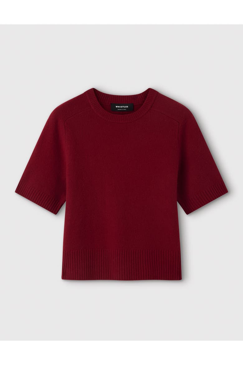 Wool Short Sleeve Knitted Sweater, Alternate, color, Dark Red