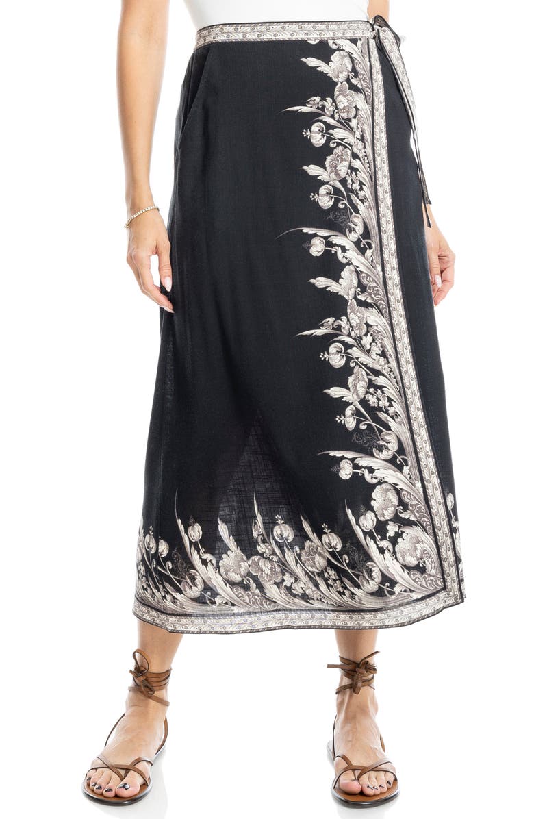 MAX STUDIO Floral Border Faux Wrap Skirt, Alternate, color,
