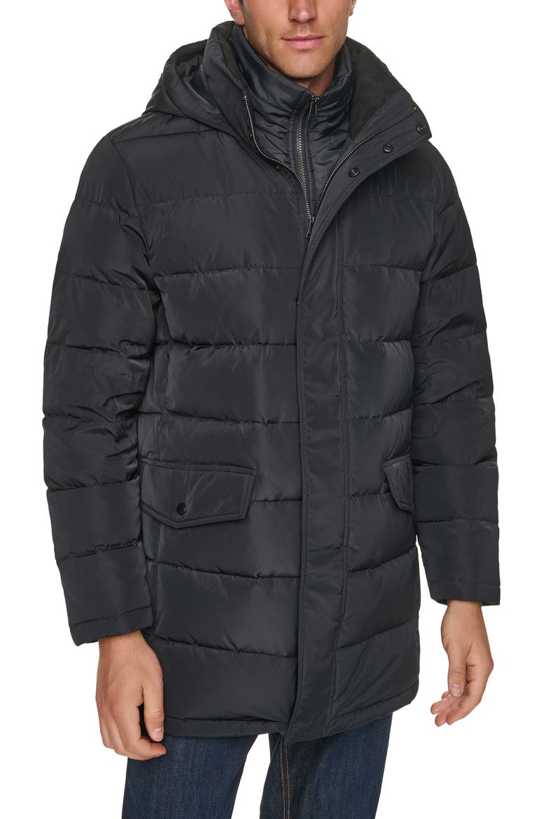 Hooded Down & Feather Fill Parka, Main, color, BLACK