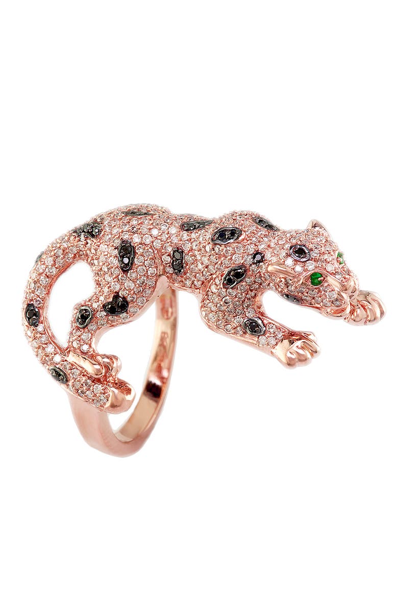 14K Rose Gold Black Diamond Panther Ring, Alternate, color, 14K Gold
