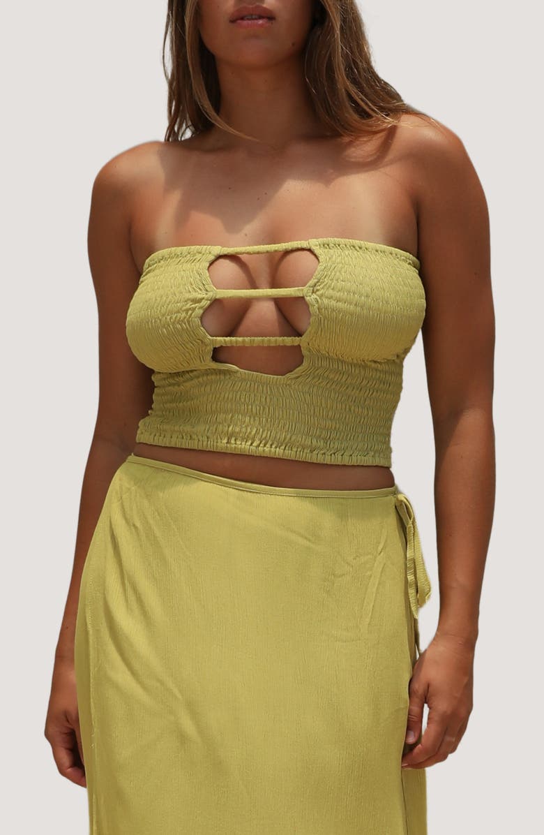 Stone Fox Swim Coco Smocked Crop Tube Top, Main, color, Soft Sage