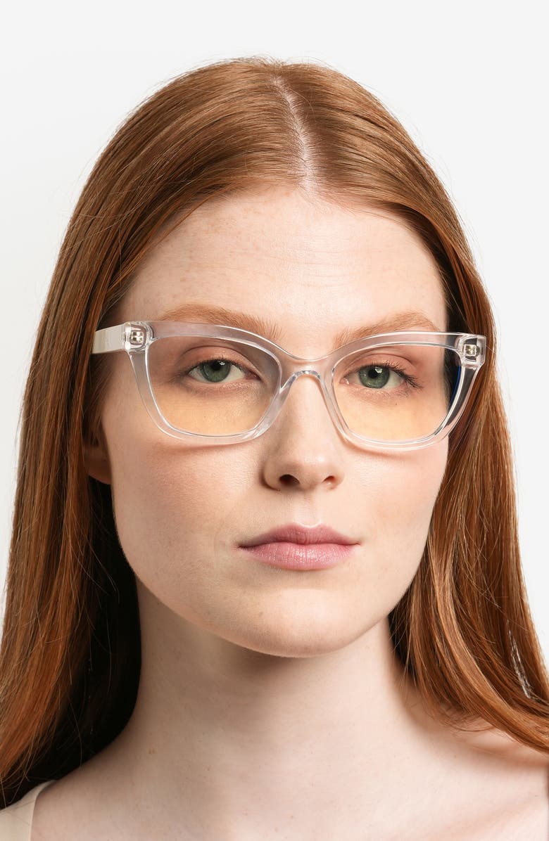 Kate Spade New York joanie 52mm blue light blocking cat eye reading glasses, Alternate, color, Crystal