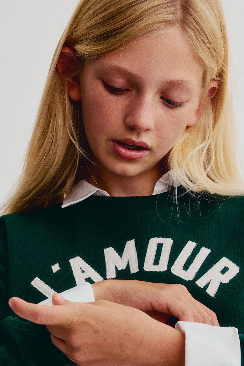 Brushed-Inside Sweatshirt, Alternate, color, Dark green/L'Amour Paris