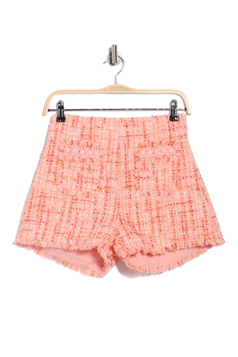Racquel Lucie Bouclé Tweed Shorts, Alternate, color, PINK POPPY MULTI