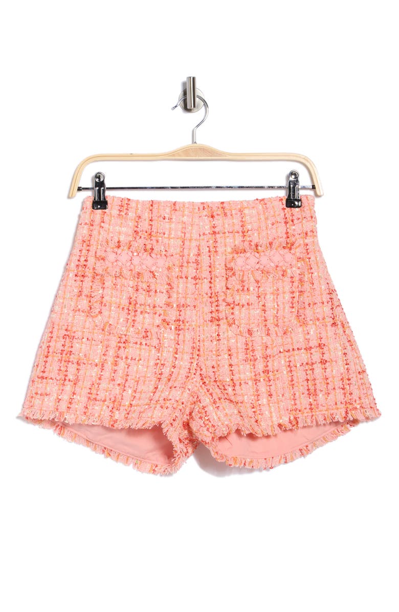 Cinq à Sept Racquel Lucie Bouclé Tweed Shorts, Main, color, Pink Poppy Multi