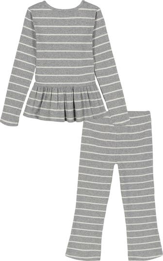 Kids' Rib Knit Peplum Top & Flared Leggings Set