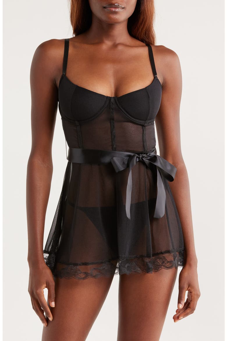 Mon Amour Underwire Chemise, Main, color, BLACK