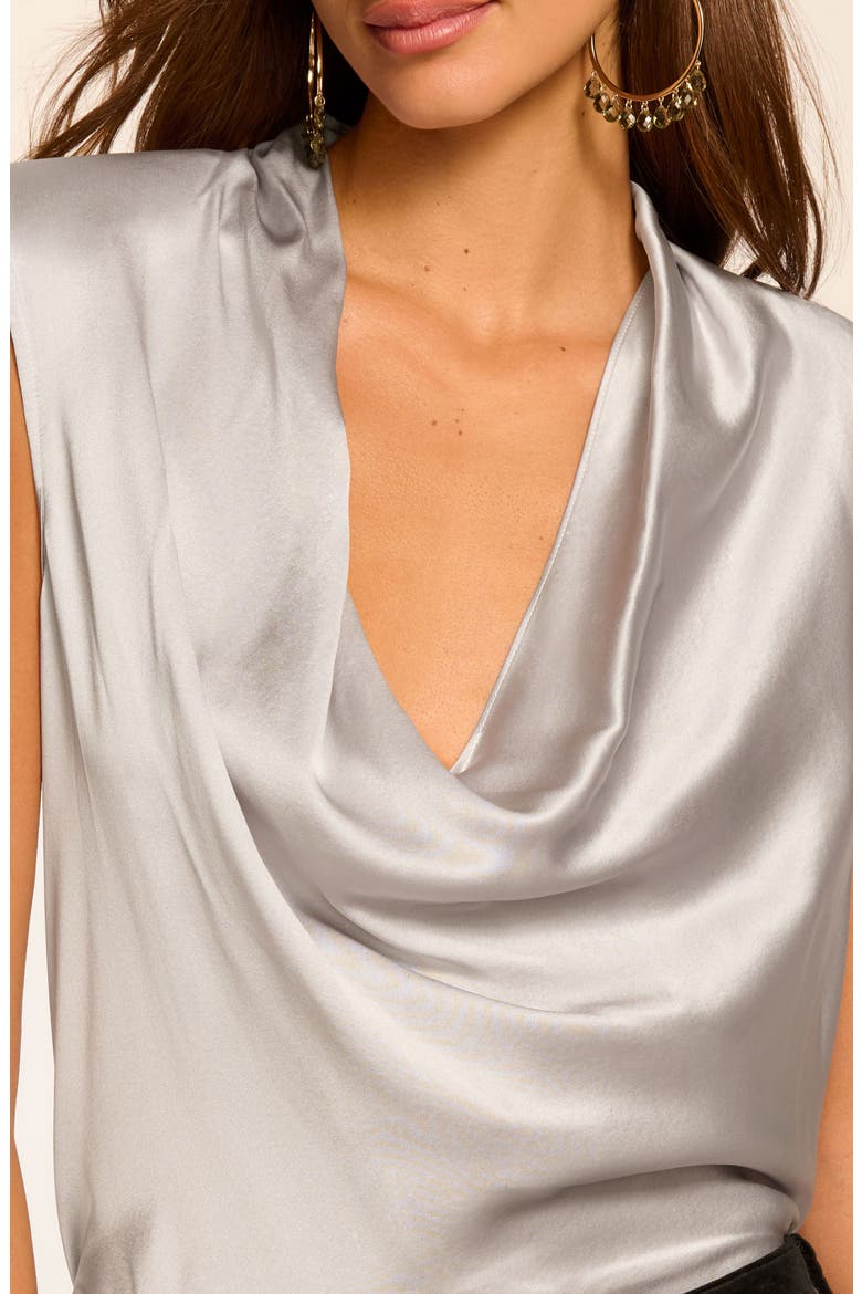 Gregory Metallic Cowl Neck Sleeveless Stretch Silk Top, Alternate, color, SILVER