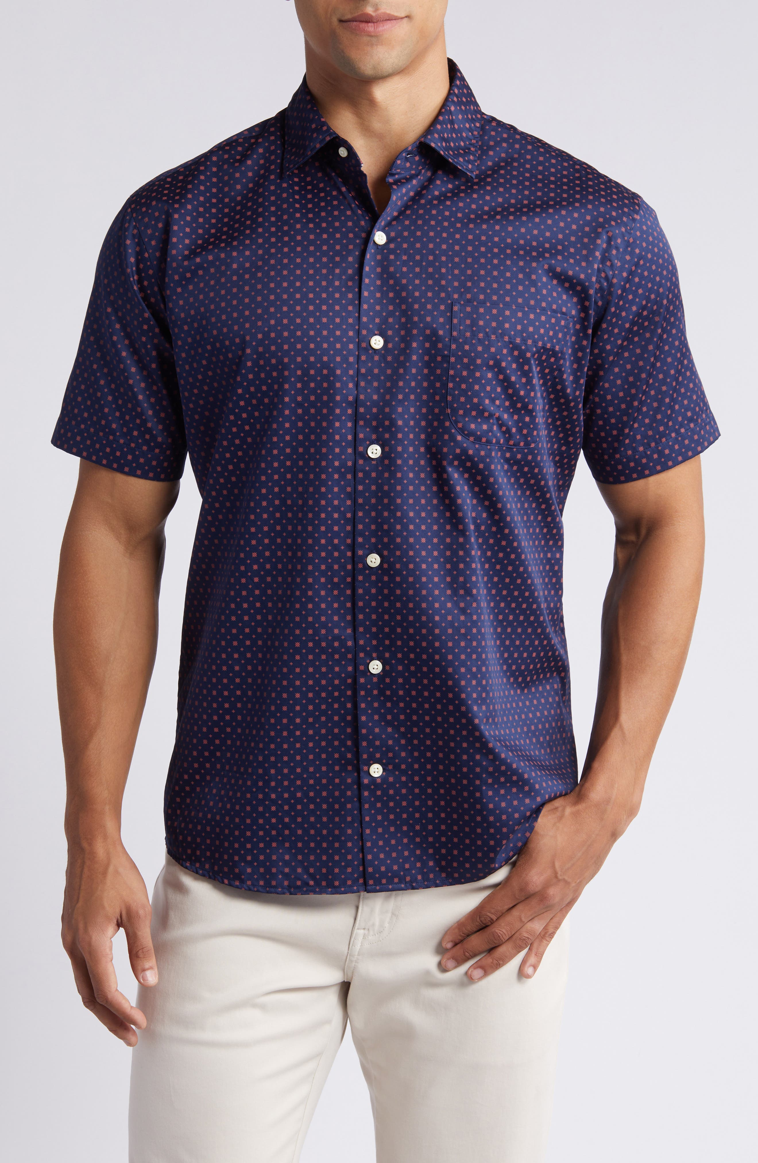 Peter Millar Palmico Neat Short Sleeve Cotton Button-Up Shirt