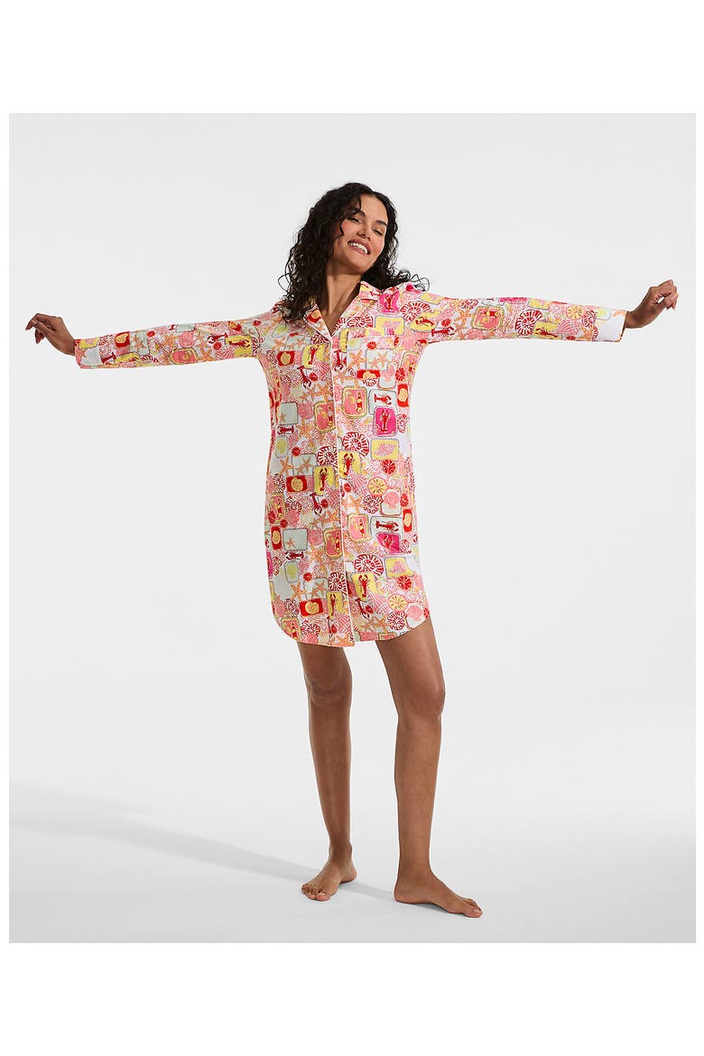Cotton Poplin Long Sleeve Sleepshirt Nightgown, Alternate, color, Tropical Stamp/White