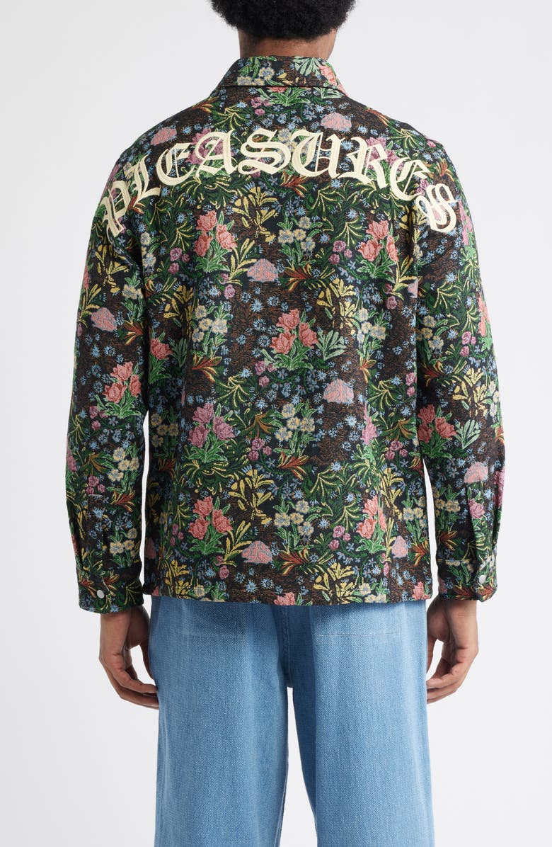 PLEASURES Floral Jacquard Snap-Up Overshirt, Alternate, color, Black