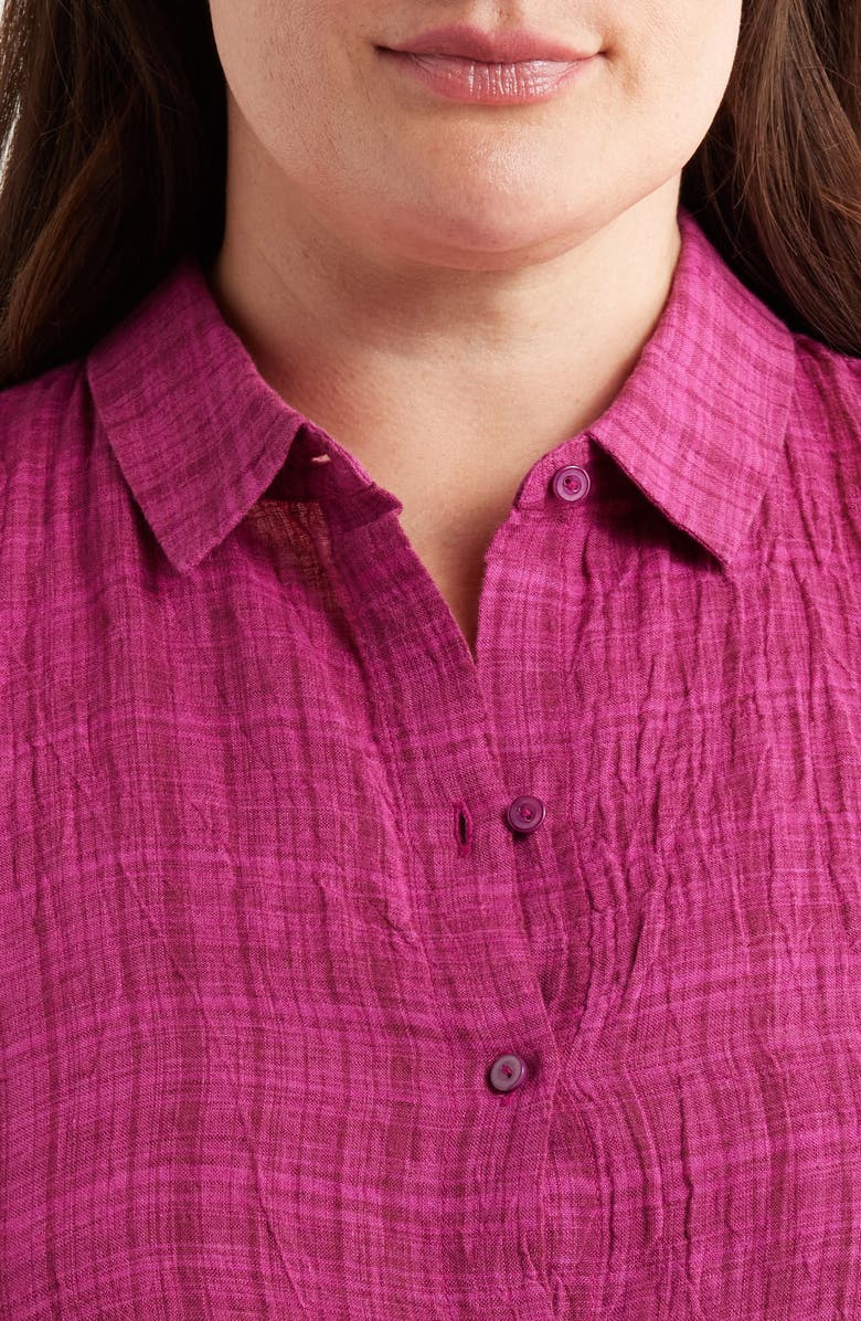 Eileen Fisher Plaid Sleeveless Organic Linen Shift Dress, Alternate, color, Sangria