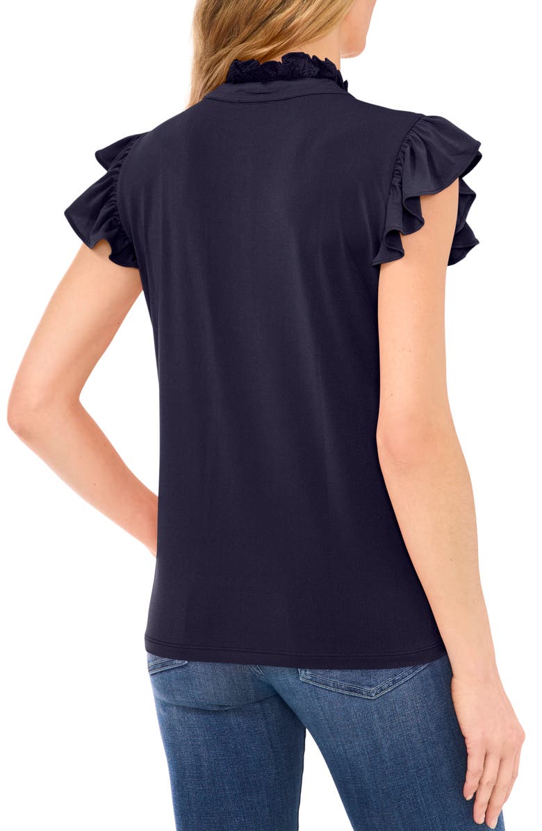 CeCe Eyelet Ruffle Detail Crepe Knit Top, Alternate, color,