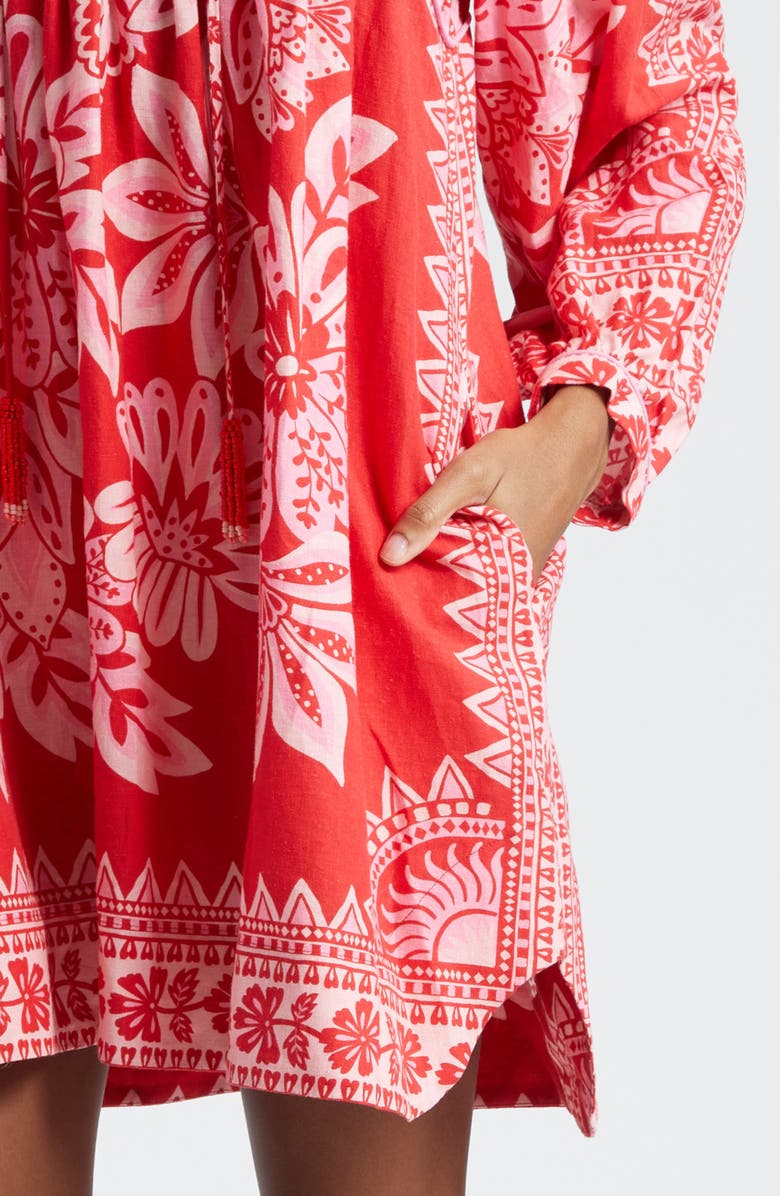 FARM Rio Floral Bracelet Sleeve Linen Blend Shift Dress, Alternate, color, 