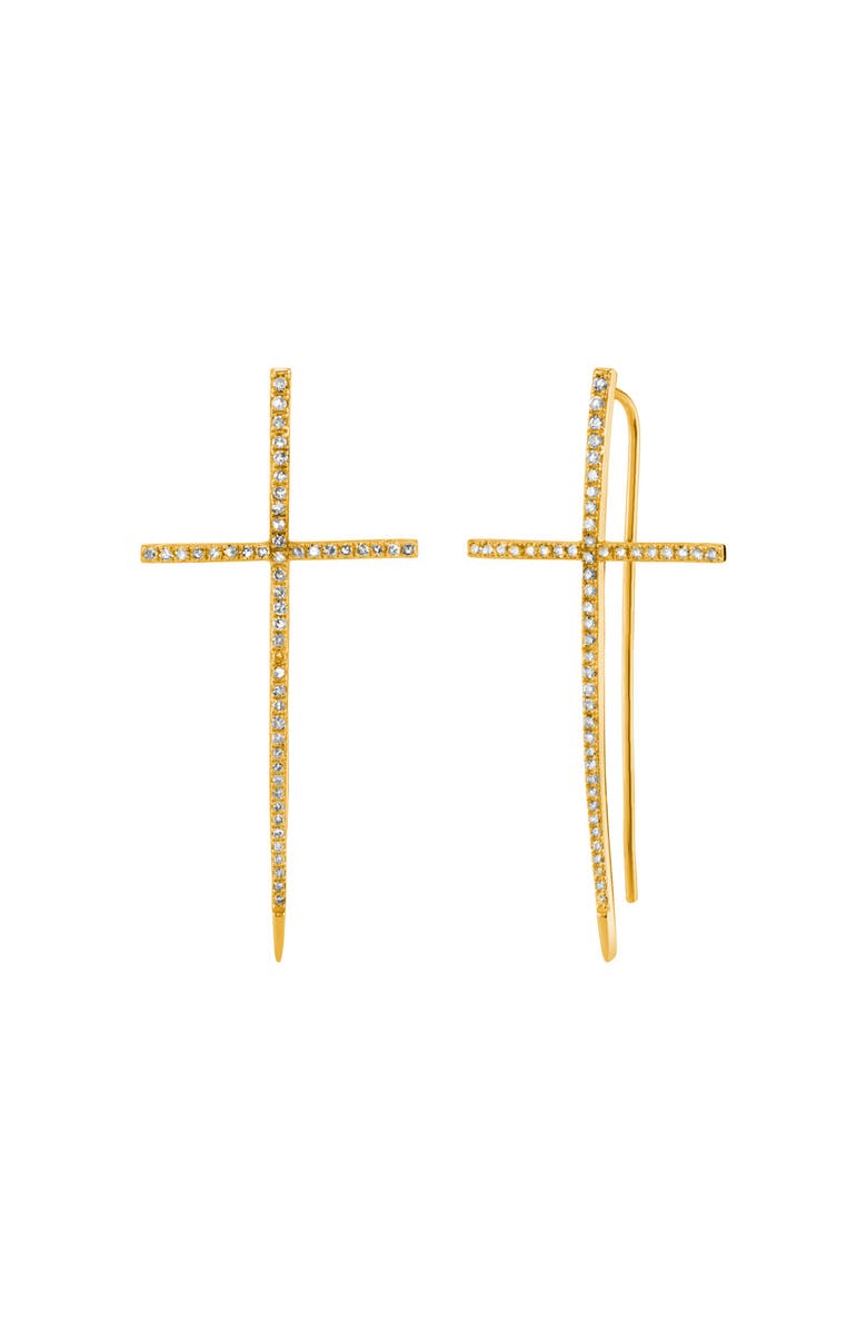 Sheryl Lowe Diamond Cross Spike Earring, Main, color, 14Kt Yellow Gold