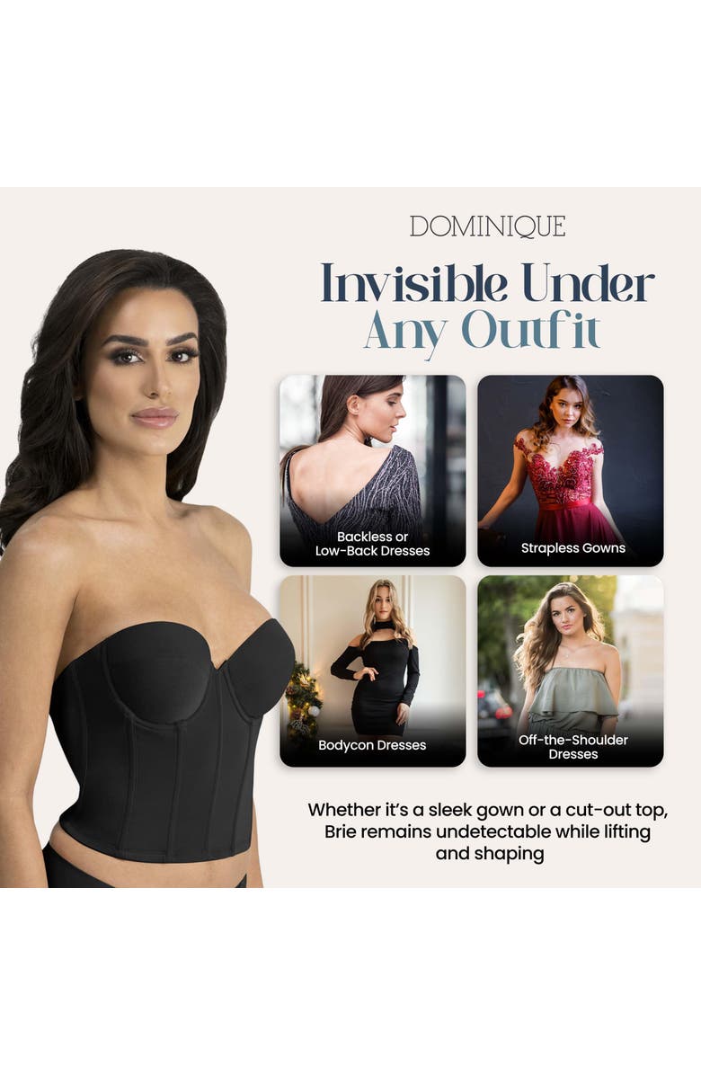 Dominique Intimates Brie Backless Strapless Ultra Low Back Bustier Bra, Alternate, color, Black