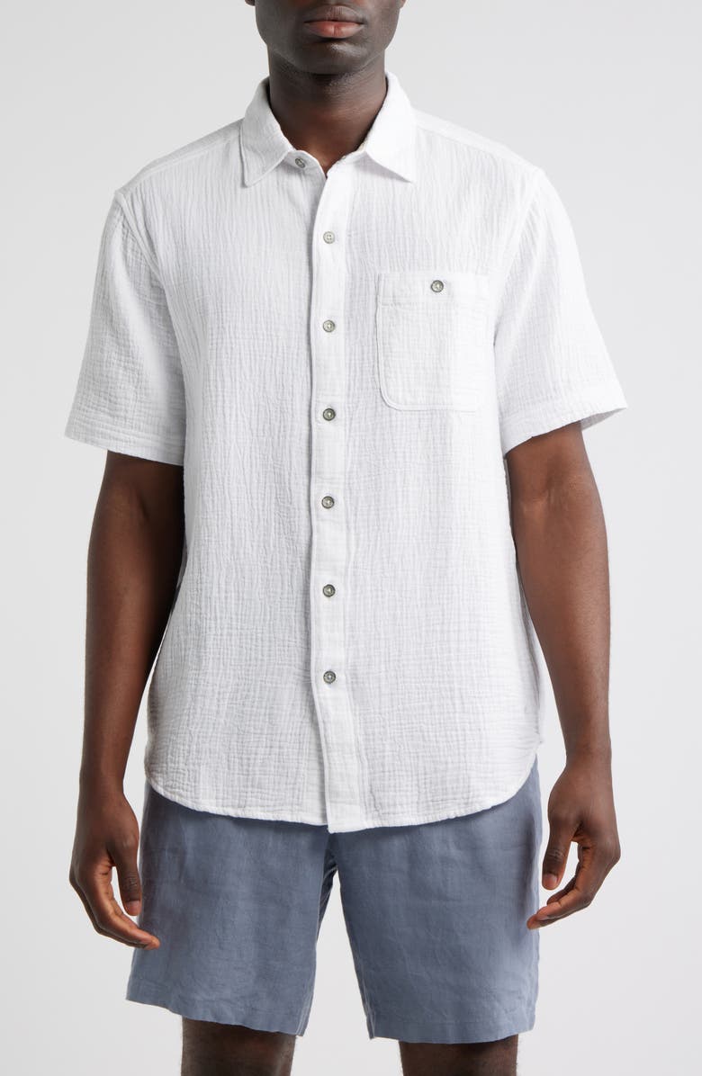 Tommy Bahama Beachside Cruiser Crinkled Short Sleeve Cotton Button-Up Shirt, Main, color, White