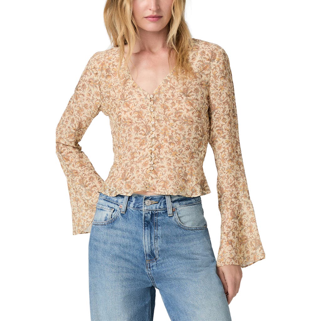 Paige Mila Metallic Floral Long Sleeve Silk Blend Button-up Shirt In Ecru Multi