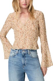 PAIGE Mila Metallic Floral Long Sleeve Silk Blend Button-Up Shirt