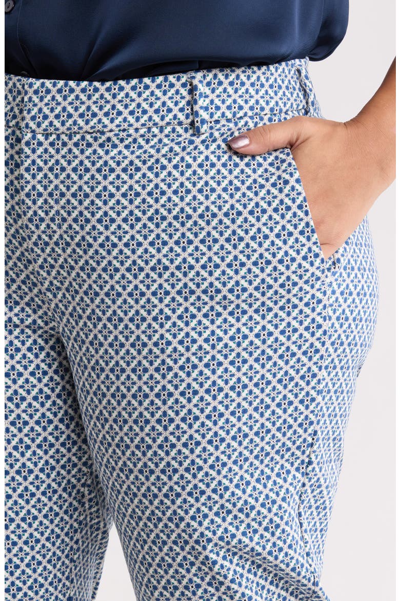Kelsey Jacquard Slit Hem Tapered Pants, Alternate, color, BLUE WHITE TILE PRINT