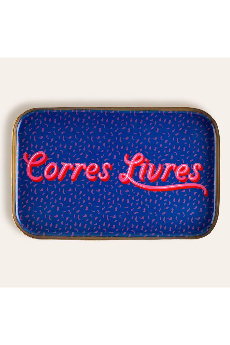 Agra Pattarned Rectangular Decorative Tray Curated Decor, Main, color, Blue