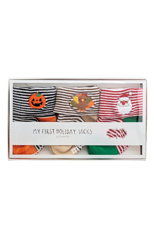 Mud Pie My First Holiday Cotton Blend Gripper Socks Gift Box In Multi