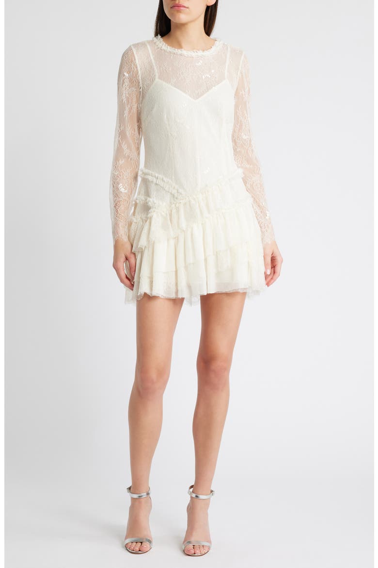 amberleigh lace mini dress Loveshackfancy Amberleigh Lace Detail Long Sleeve Tiered Minidress - Ivory