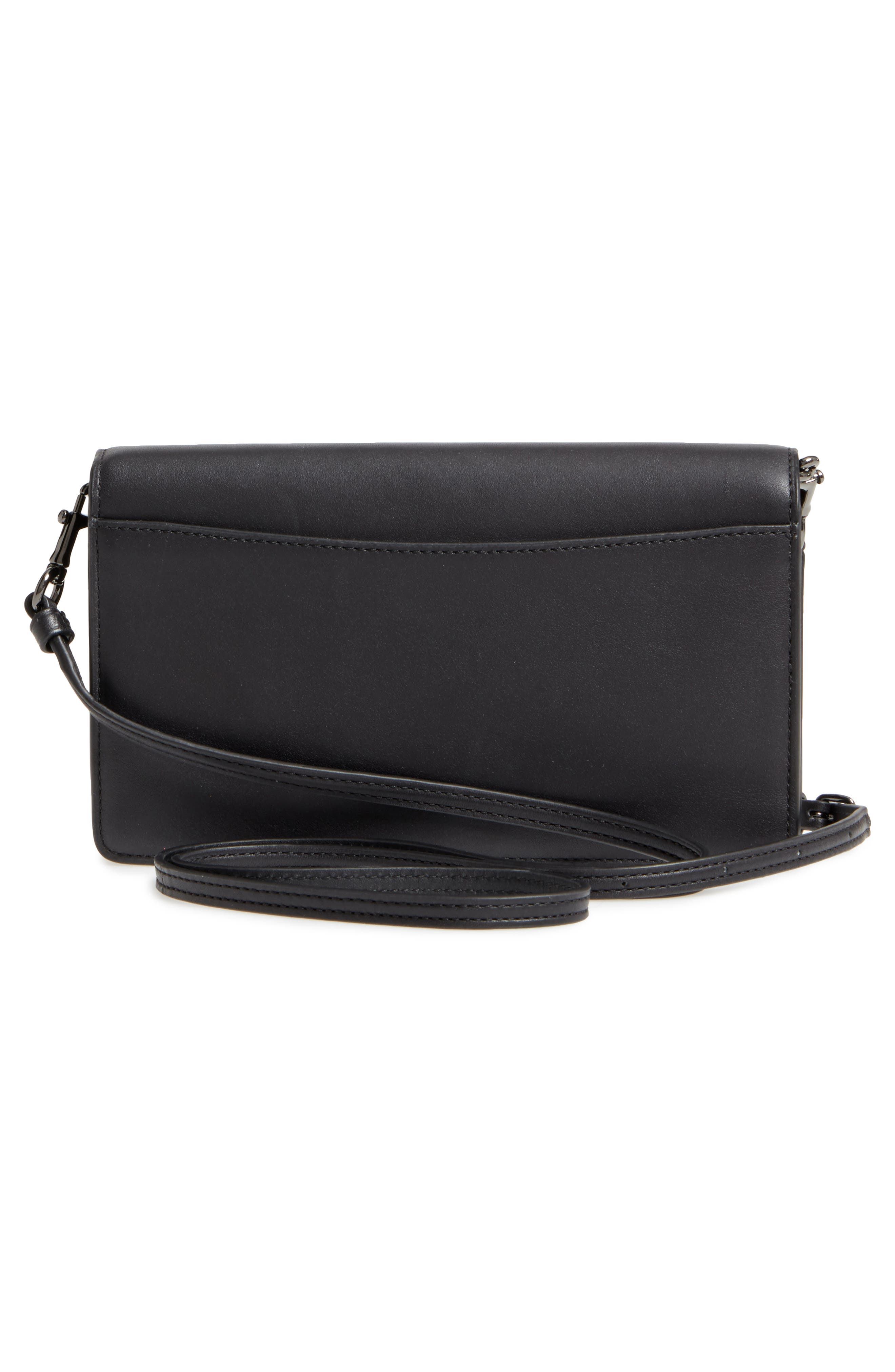 Calfskin Leather Foldover Convertible Clutch, Alternate, color, BLACK