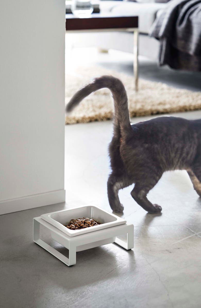 Yamazaki Pet Food Bowl & Short Stand, Alternate, color, White
