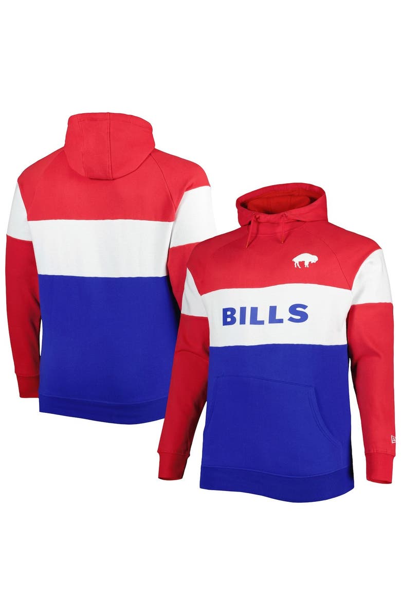 New Era Men's New Era Red/Royal Buffalo Bills Big & Tall Throwback Colorblock Fleece Raglan Pullover Hoodie, Main, color, Royal