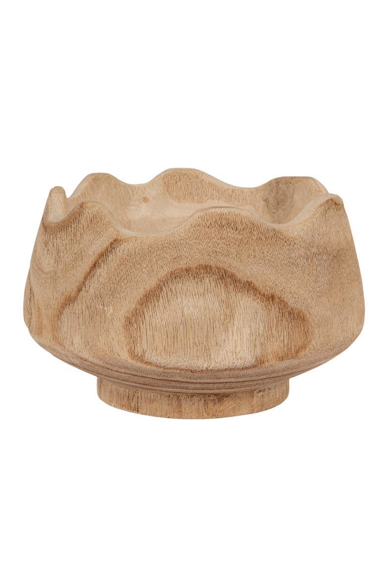 Scalloped Edge Paulownia Wood Decorative Bowl, Alternate, color, Natural