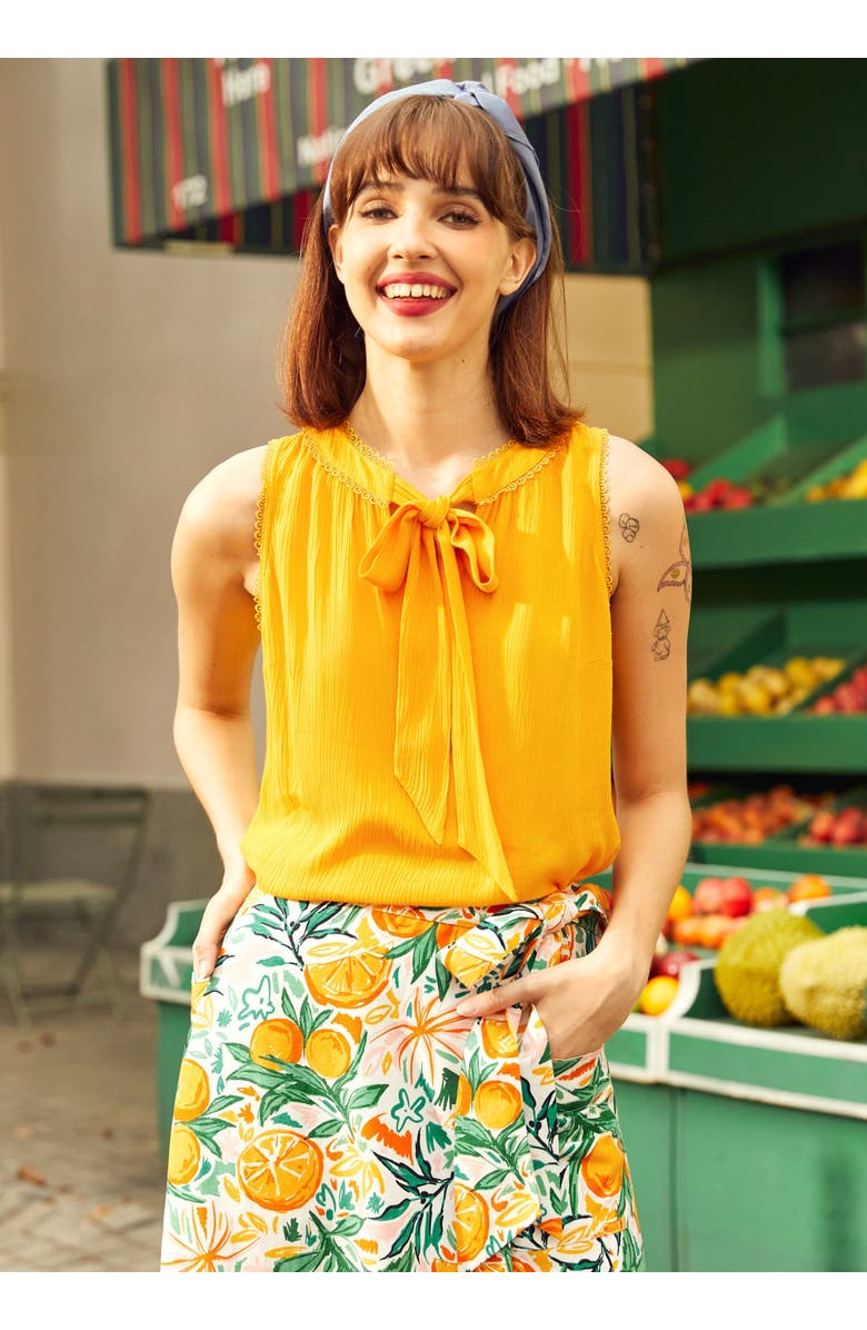 ModCloth Picnic Perfect Tie-Neck Top, Alternate, color, Sun Squeezed