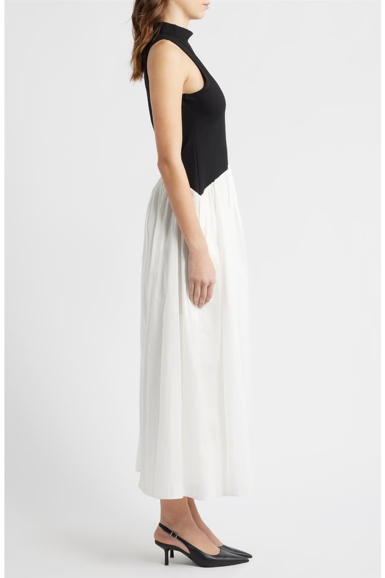 Mixed Media Ponte & Poplin Maxi Dress, Alternate, color, BLACK-SUMMER WHITE
