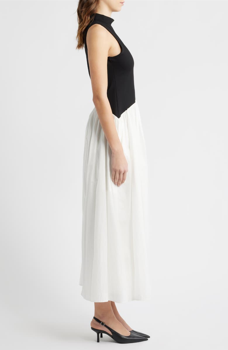 French Connection Mixed Media Ponte & Poplin Maxi Dress, Alternate, color, Black-Summer White