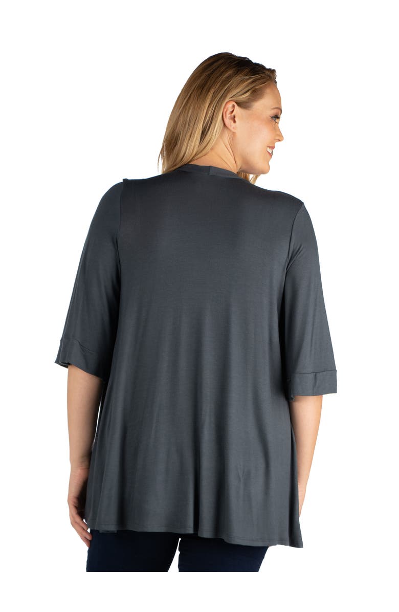 24seven Comfort Apparel Elbow Length Sleeve Open Front Cardigan, Alternate, color, Charcoal
